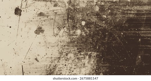 Grunge abstract texture with splattered paint and distressed surface in beige and brown tones, perfect for design backgrounds.