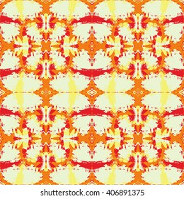 Grunge abstract textured background of brush strokes in vector. Abstract  textured seamless pattern. Hand drawn yellow orange and red colors ornamental abstract seamless background in vector
