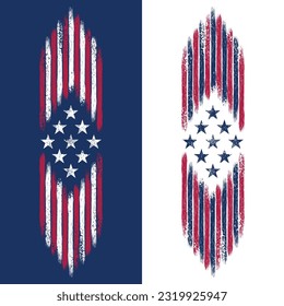 Grunge abstract USA flag with stars and stripes silhouette isolated on blue and white background