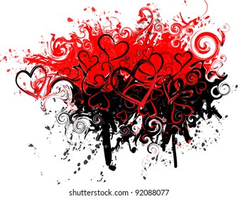 Grunge abstract vector background with hearts