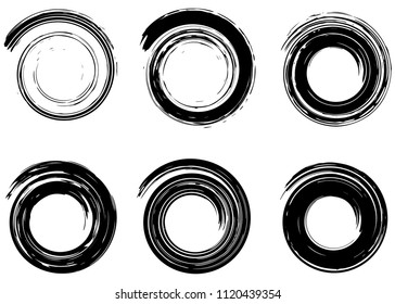 Grunge abstract vector spiral elements, radial geometric patterns, isolated on white background