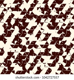 Grunge abstract wallpaper. Glitch texture. Seamless surface pattern with broken forms. Distressed geometric figures. Ruined shapes motifs. Shabby digital paper, textile print, page fill. Vector art