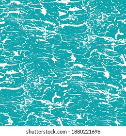 Grunge abstract water swirl vector seamless pattern background. Dense white stretching horizontal wavy lines on aqua blue backdrop. Painterly streaks texture design.Ocean surface effect all over print