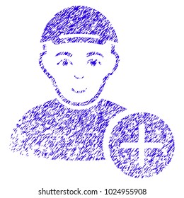 Grunge Add User rubber seal stamp watermark. Icon symbol with grunge design and dust texture. Unclean vector blue sticker add user.