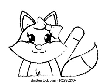 grunge adorable female fox animal with hand up