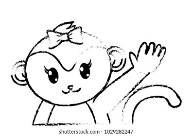grunge adorable female monkey animal with hand up