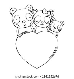 grunge adorable panda family together with heart