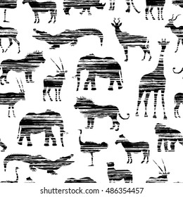Grunge African Pattern With Horizontal Shading Stylized Animals