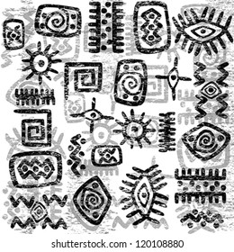 Grunge African symbols background