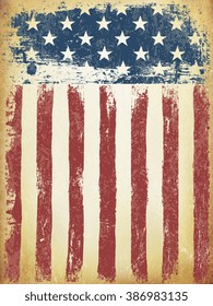 Grunge Aged American Flag Background. Vector Template.
