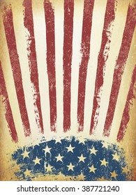 Grunge Aged American Flag Background. Vector Template.