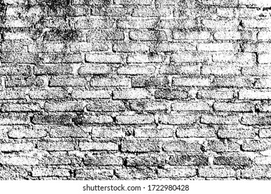 Grunge aged stone design of house. Decayed uneven outside surface of stained wall. Damaged vintage medieval mansion. Dirty ruined shabby texture of rock. Fortified tower for 3d in black white vector