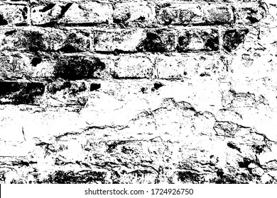  Grunge aged stone design of house. Decayed uneven outside surface of stained wall. Damaged vintage medieval mansion. Dirty ruined shabby texture of rock. Fortified tower for 3d in black white vector