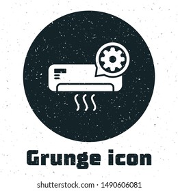 Grunge Air conditioner and gear icon isolated on white background. Adjusting app, service concept, setting options, maintenance, repair, fixing.  Vector Illustration