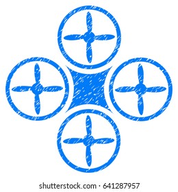 Grunge Air Drone icon with grunge design and dust texture. Unclean vector blue pictogram for rubber seal stamp imitations and watermarks. Draft sign symbol.