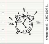 grunge alarm clock in doodle style.alarm clock icon doodle on paper background
