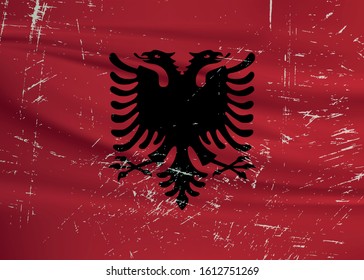 Grunge Albania flag. Albania flag with waving grunge texture. Vector background.