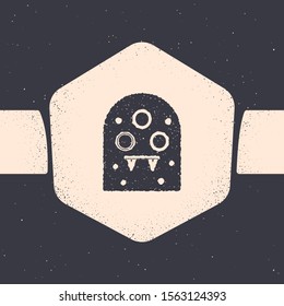 Grunge Alien icon isolated on grey background. Extraterrestrial alien face or head symbol. Monochrome vintage drawing. Vector Illustration