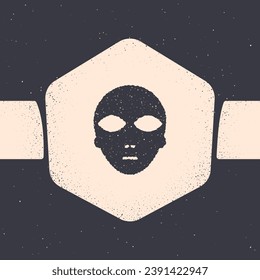 Grunge Alien icon isolated on grey background. Extraterrestrial alien face or head symbol. Monochrome vintage drawing. Vector Illustration