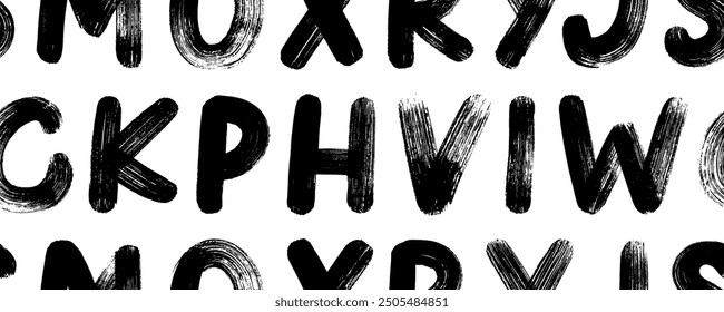 Grunge alphabet capital letters seamless pattern in punk style. Grunge punk style font. Distressed typographic wallpaper. Graffiti rough bold letters. Stamp typography banner. Vector thick font.