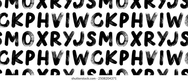 Grunge alphabet capital letters seamless pattern in punk style. Grunge punk style font. Distressed typographic wallpaper. Graffiti rough bold letters. Stamp typography banner. Vector thick font.