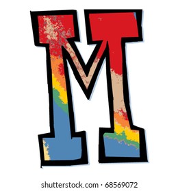 grunge alphabet, doodle M