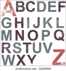 Grunge alphabet, easy editable colors