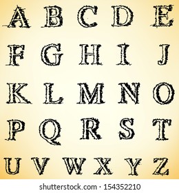 grunge alphabet freehand font vector