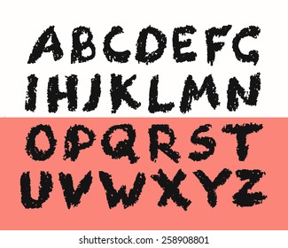 Grunge Alphabet from jagged isolated letters on abstract background. Hand drawn, layered and easily edited. 