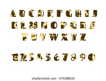 Grunge alphabet with khaki texture. Dirty painted english letters set. Vector illustration.