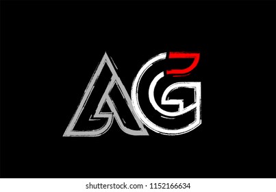 grunge alphabet letter combination ag a g logo design in white red and black colors suitable for a company or business