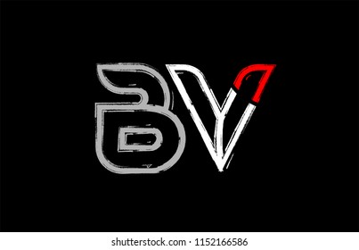 grunge alphabet letter combination bv b v logo design in white red and black colors suitable for a company or business