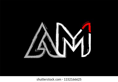 grunge alphabet letter combination am a m logo design in white red and black colors suitable for a company or business