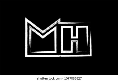 grunge alphabet letter combination mh m h logo design in black and white colors suitable for a company or business