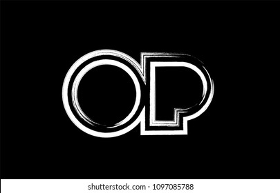 grunge alphabet letter combination op o p logo design in black and white colors suitable for a company or business