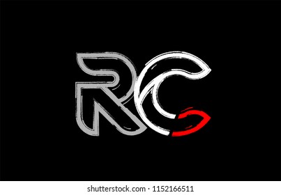 grunge alphabet letter combination rc r c logo design in white red and black colors suitable for a company or business
