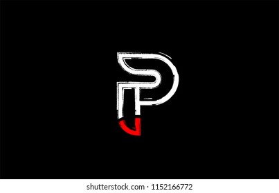 grunge alphabet letter p logo design in white red and black colors suitable for a company or business