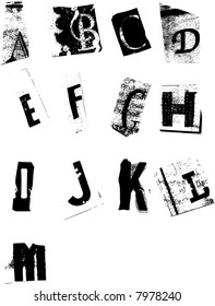 Grunge alphabet resembling newspaper cutouts