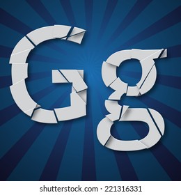 Grunge alphabet type font set, vector collection of broken into pieces letters