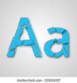 Grunge alphabet type font set, vector collection of broken into pieces letters