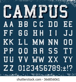 Grunge alphabet vintage template font. Letters and numbers grunge design. Vector illustration.