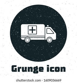 Grunge Ambulance and emergency car icon isolated on white background. Ambulance vehicle medical evacuation.  Vector Illustration