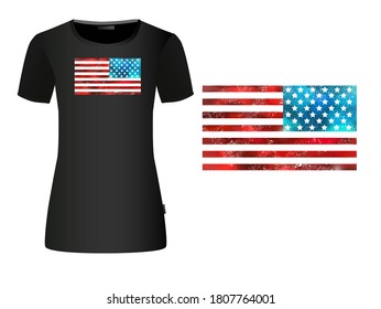 Grunge American flag background. Independence Day of America. T-shirt printing. Vector illustration