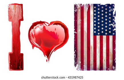 Grunge American flag with God Save America lettering.Vector illustration