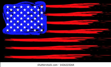 Grunge American flag. Patriotic background. Vector flag of USA