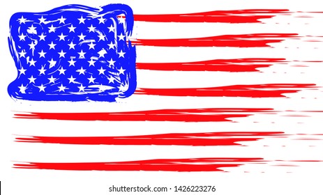 Grunge American flag. Patriotic background. Vector flag of USA