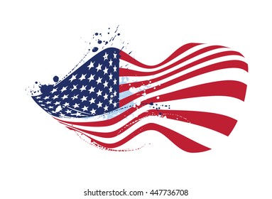 grunge american flag usa flag isolated on white, textured design