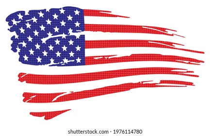 Grunge American Flag With Wafer Pattern. Flag Of USA Vector Illustration
