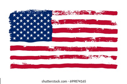 Grunge American flag. Watercolor flag of USA. Vector illustration. Isolated on white background.