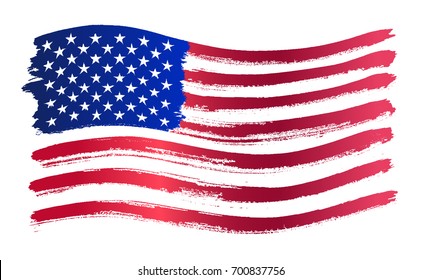 Grunge American flag. Watercolor flag of USA. Vector illustration. Isolated on white background